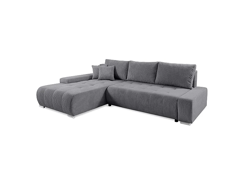 Canapé d'angle convertible gauche 4 places coffre Jonas velours côtelé Gris