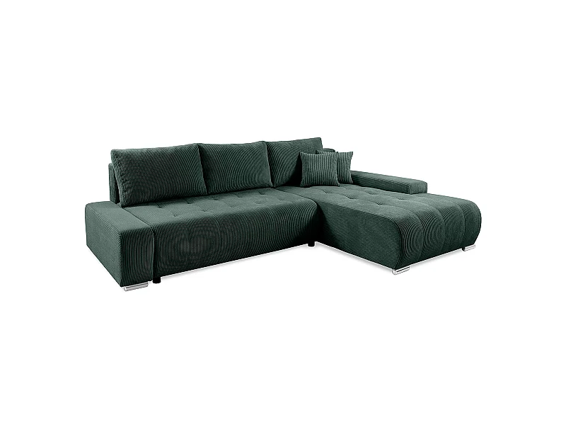 Canapé d'angle convertible droit 4 places coffre Jonas velours côtelé Vert Sapin