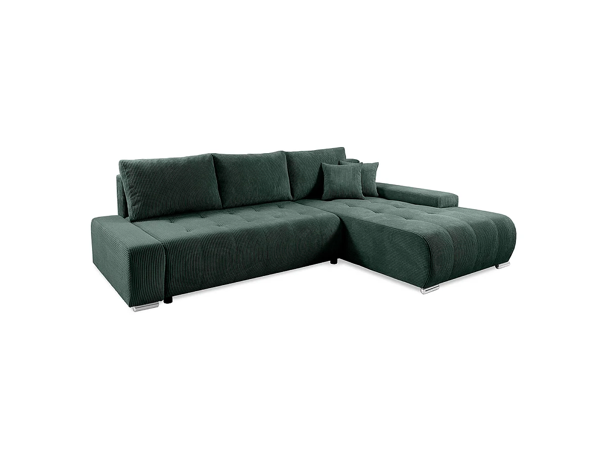 Canapé d'angle convertible droit 4 places coffre Jonas velours côtelé Vert Sapin