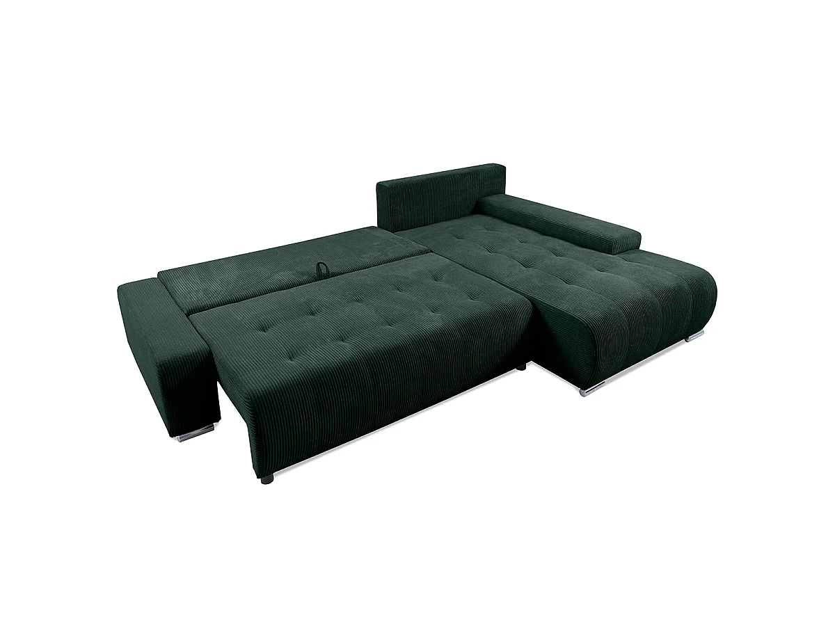 Canapé d'angle convertible droit 4 places coffre Jonas velours côtelé Vert Sapin