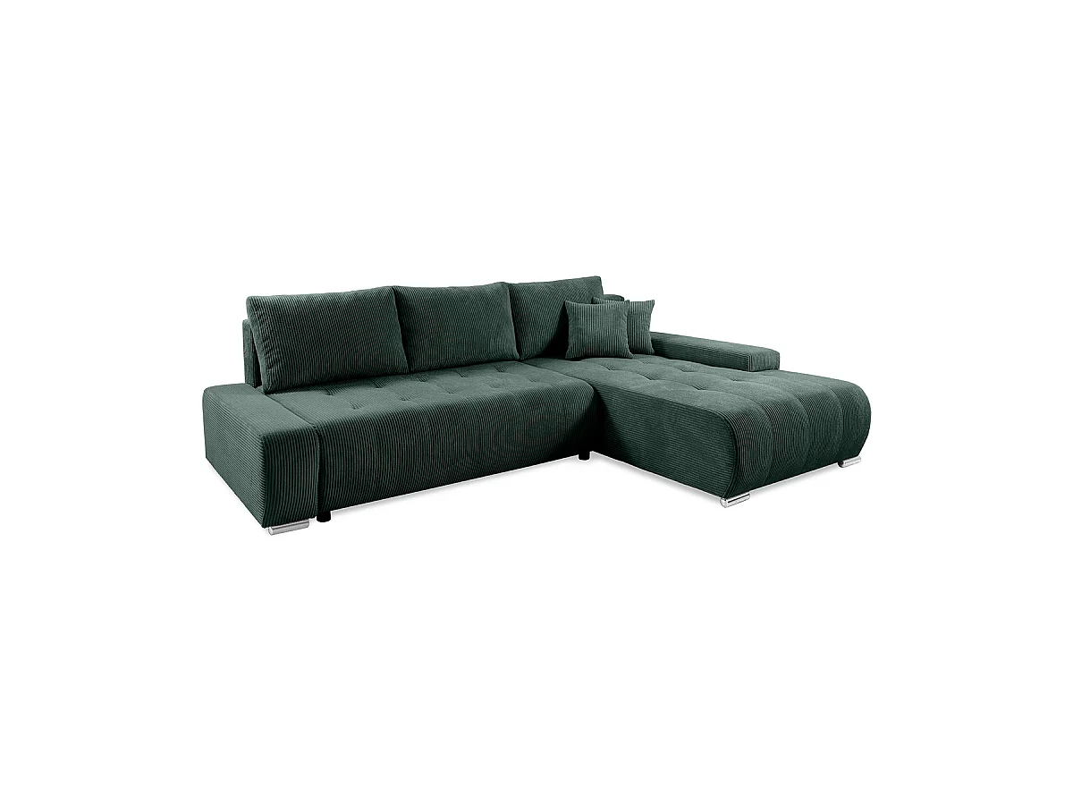 Canapé d'angle convertible droit 4 places coffre Jonas velours côtelé Vert Sapin
