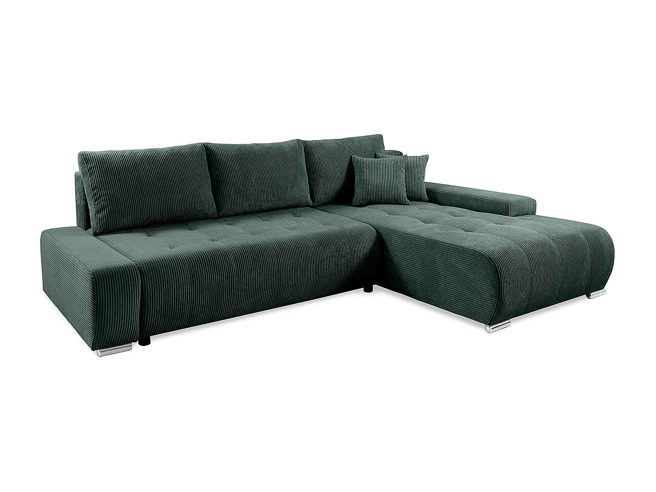 Canapé d'angle convertible droit 4 places coffre Jonas velours côtelé Vert Sapin