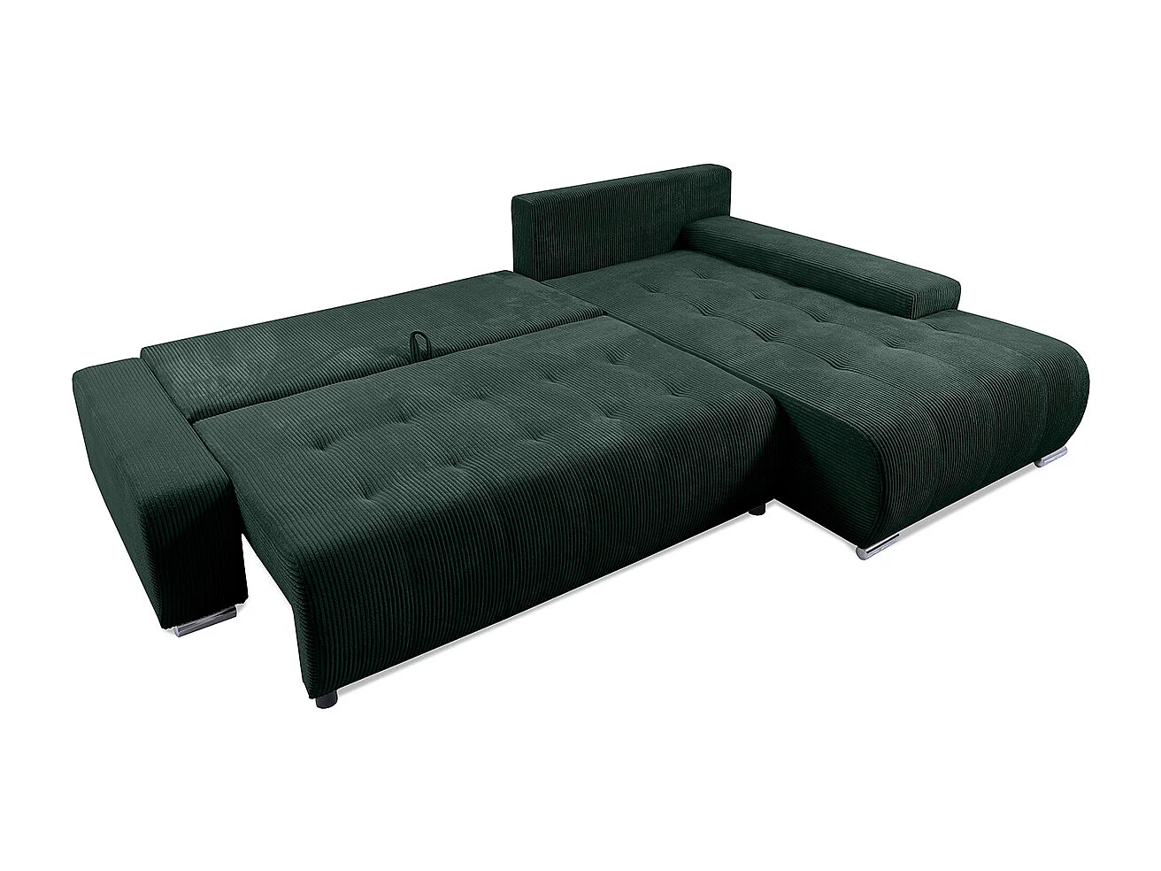 Canapé d'angle convertible droit 4 places coffre Jonas velours côtelé Vert Sapin