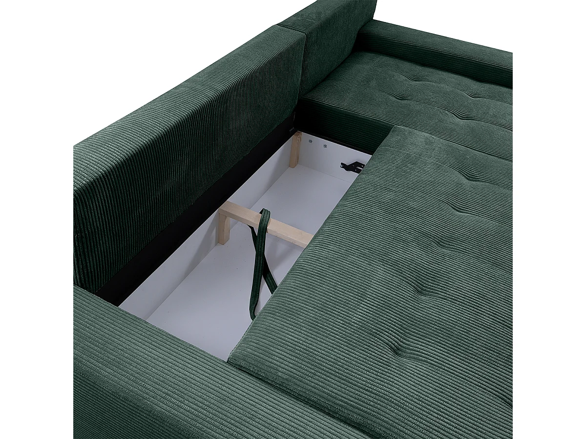 Canapé d'angle convertible droit 4 places coffre Jonas velours côtelé Vert Sapin