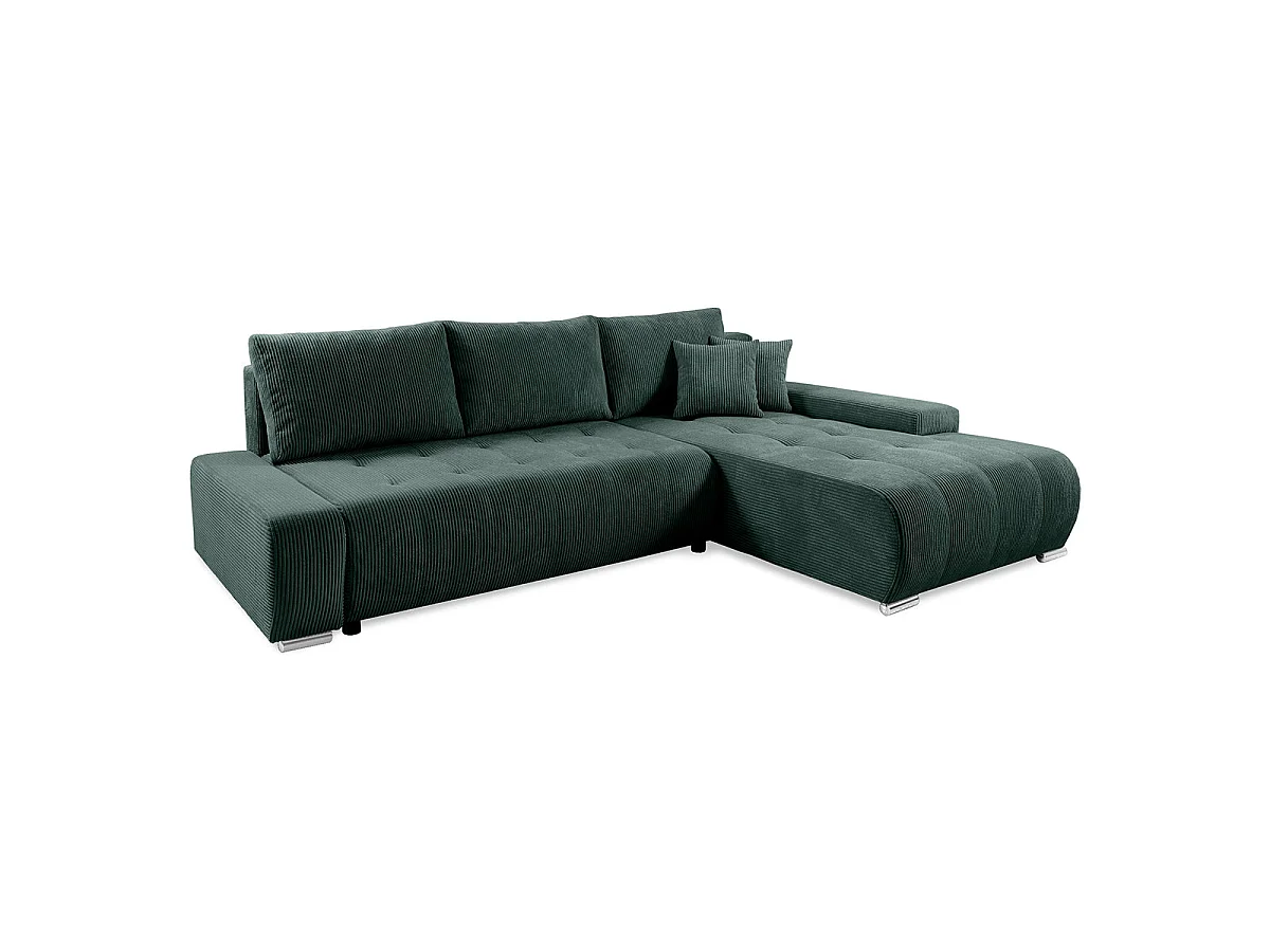 Canapé d'angle convertible 4 places avec coffre en velours vert