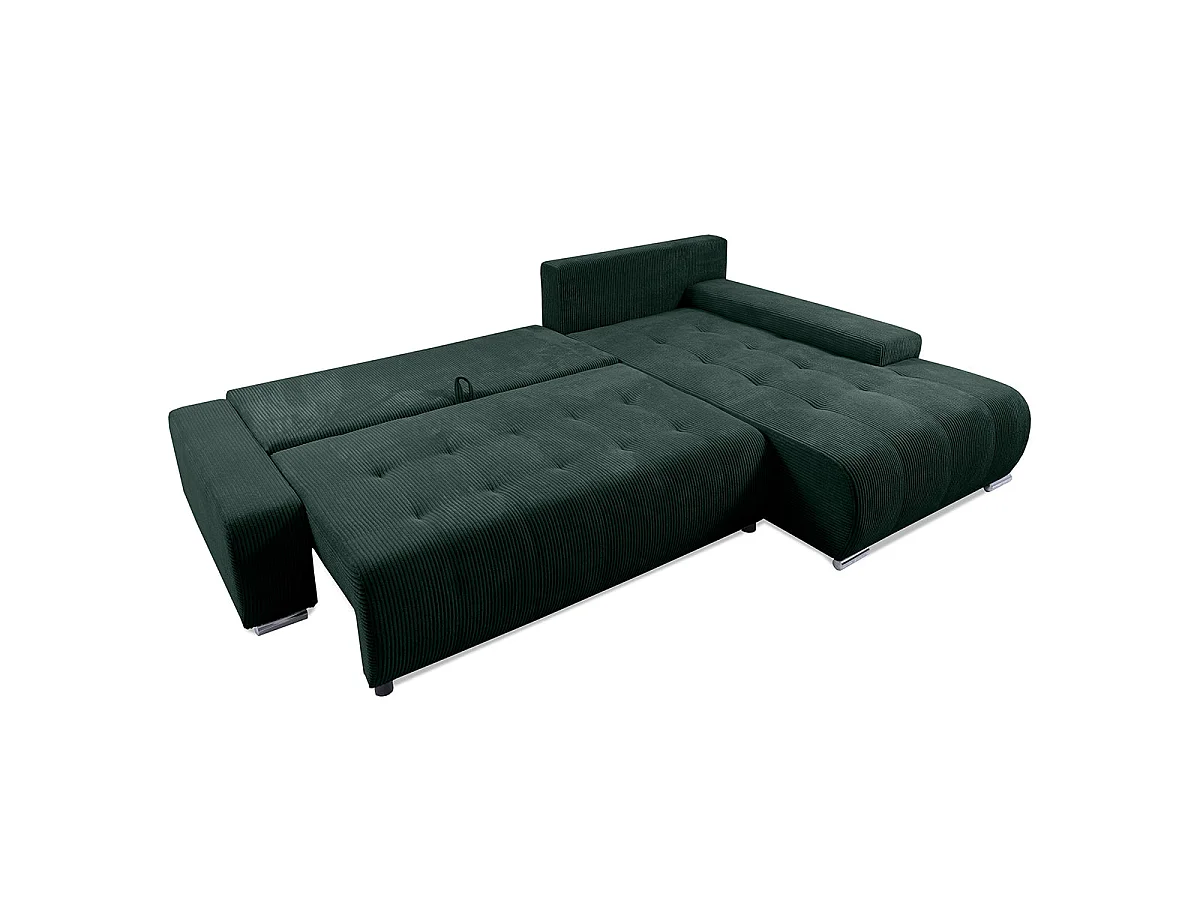 Canapé d'angle convertible 4 places avec coffre en velours vert