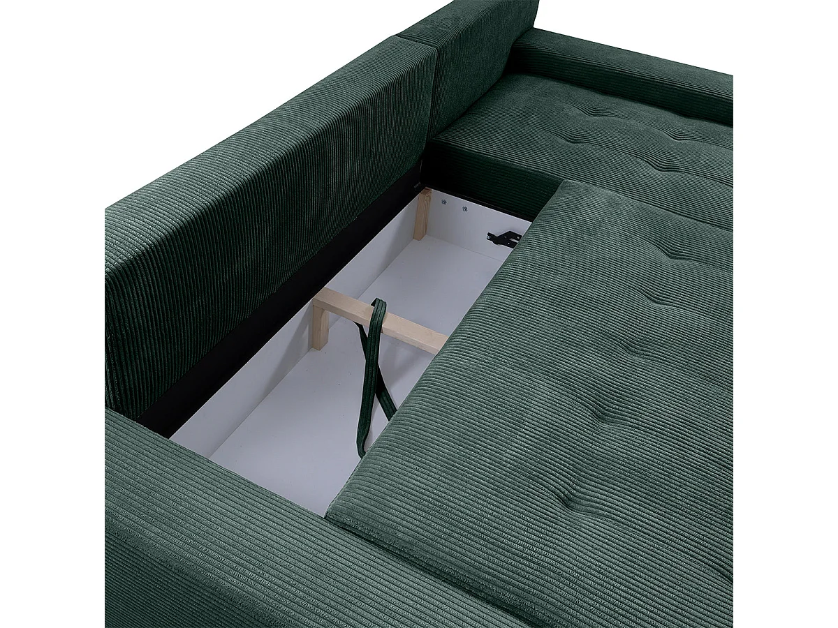 Canapé d'angle convertible 4 places avec coffre en velours vert