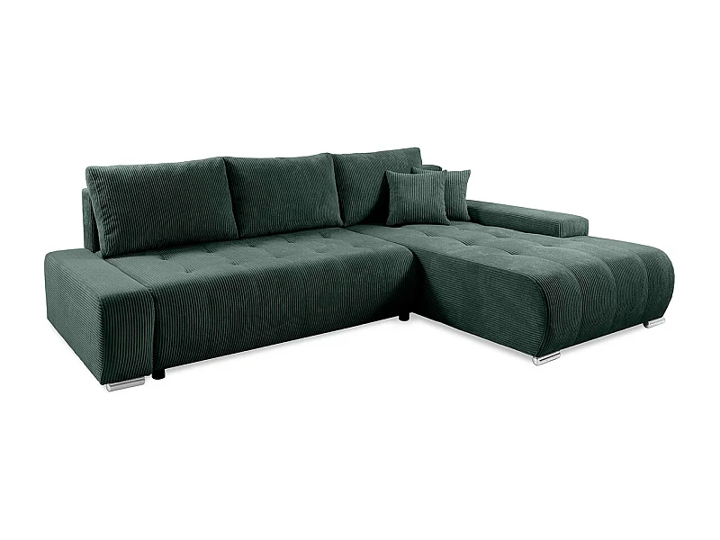 Canapé d'angle convertible droit 4 places coffre Jonas velours côtelé Vert Sapin