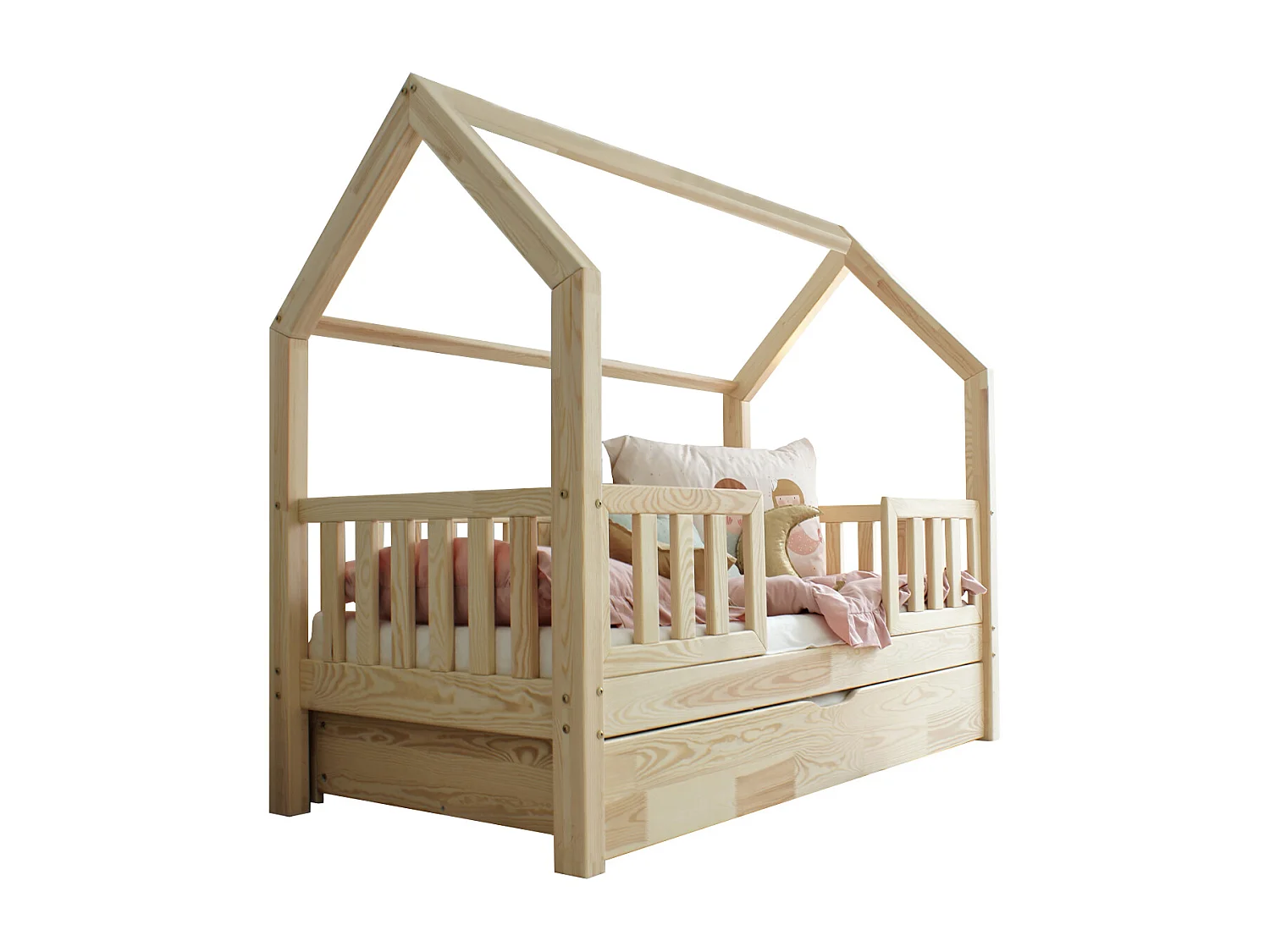 Lit cabane 90x190 barrières sommier et tiroir inclus Daisy Bois