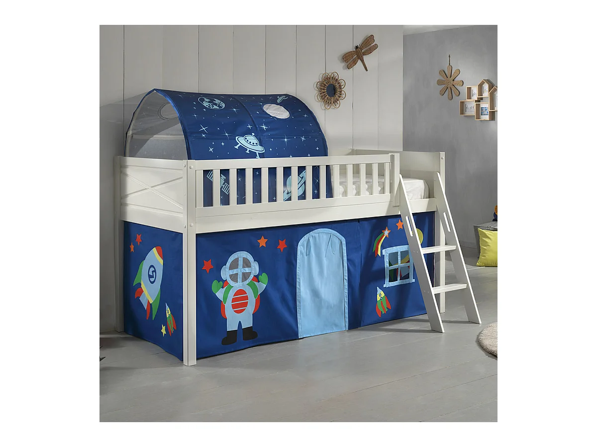 Lit Enfant Tente & Tunnel "Scott Astro" 90x200cm Blanc