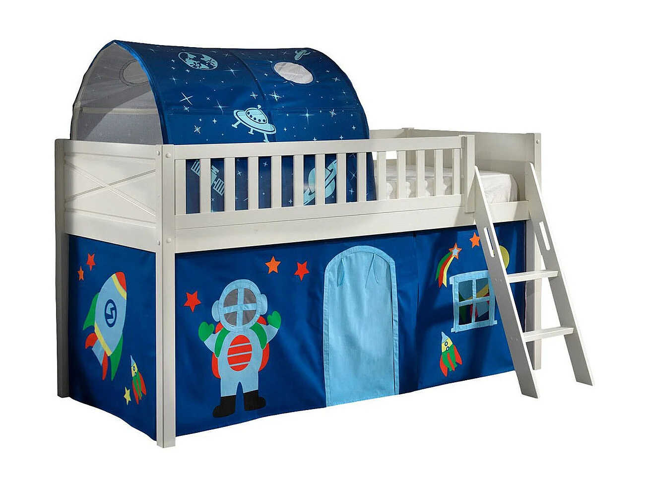 Lit Enfant Tente & Tunnel "Scott Astro" 90x200cm Blanc