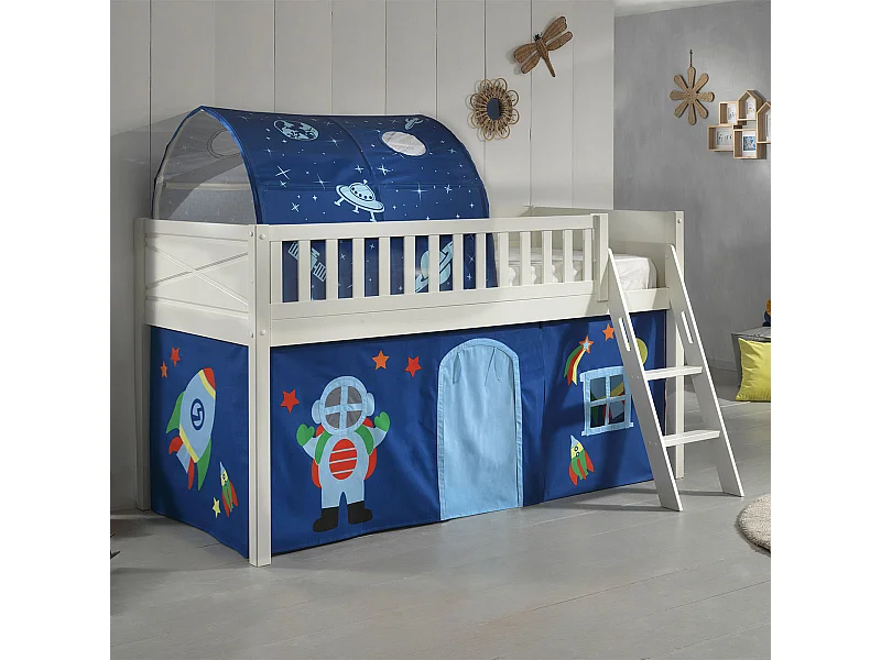 Lit Enfant Tente & Tunnel "Scott Astro" 90x200cm Blanc