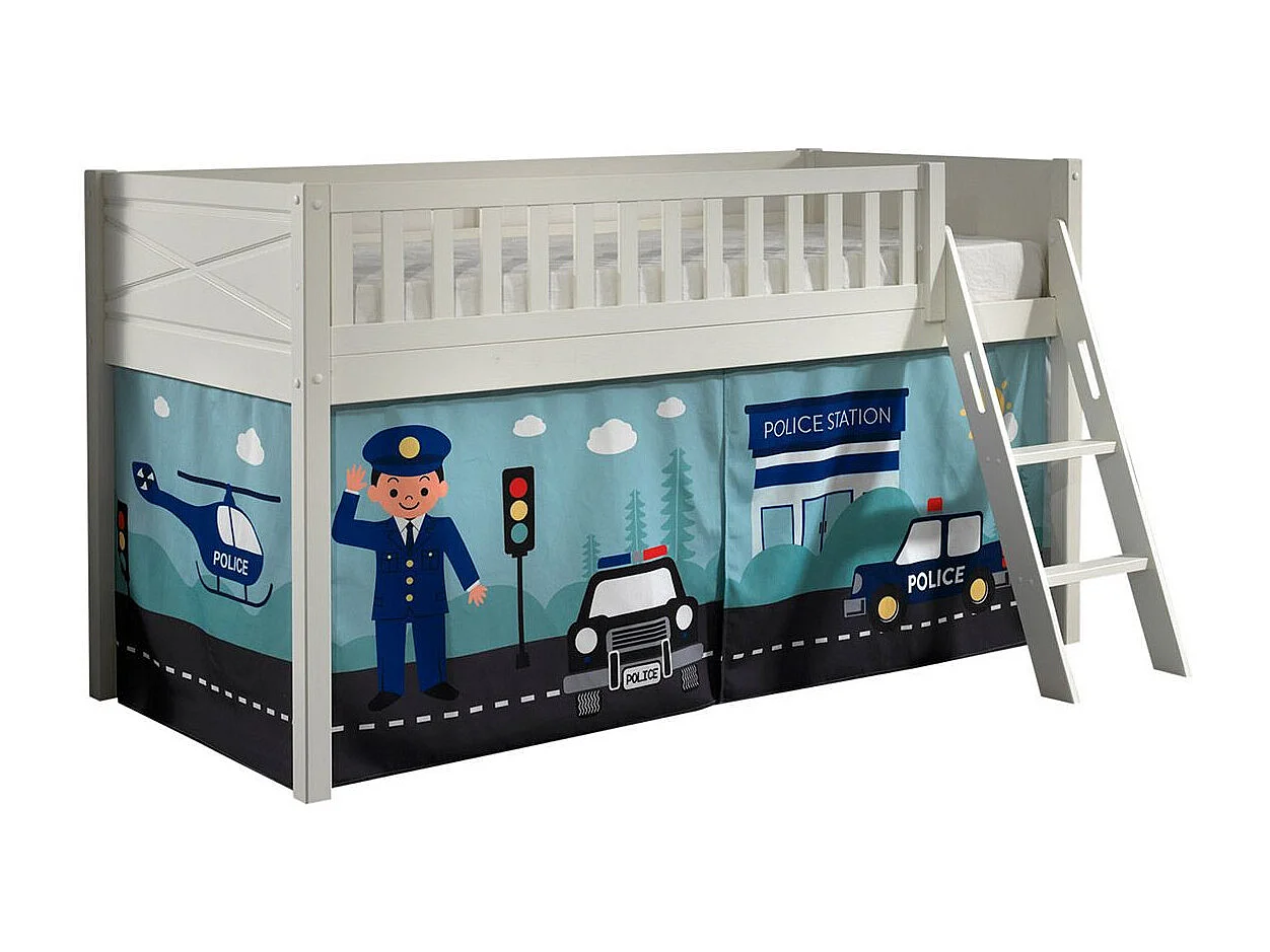 Cama de media altura 90x200 con somier y funda Policía Vipack Scott Blanco