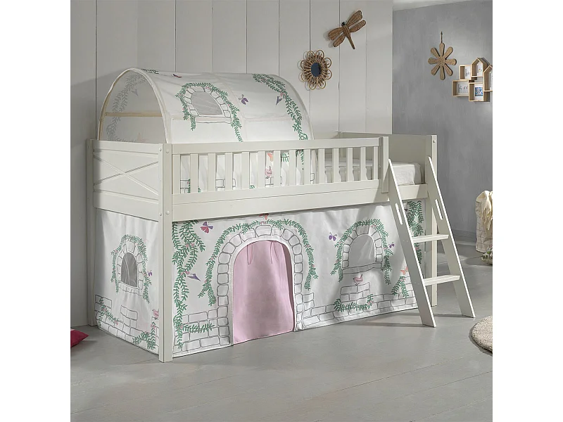 Lit Enfant Tente & Tunnel "Scott Birdy" 90x200cm Blanc