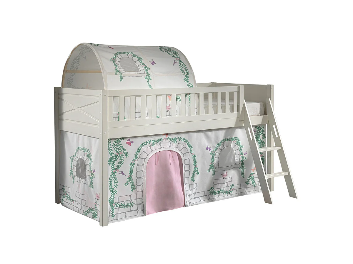 Lit Enfant Tente & Tunnel "Scott Birdy" 90x200cm Blanc