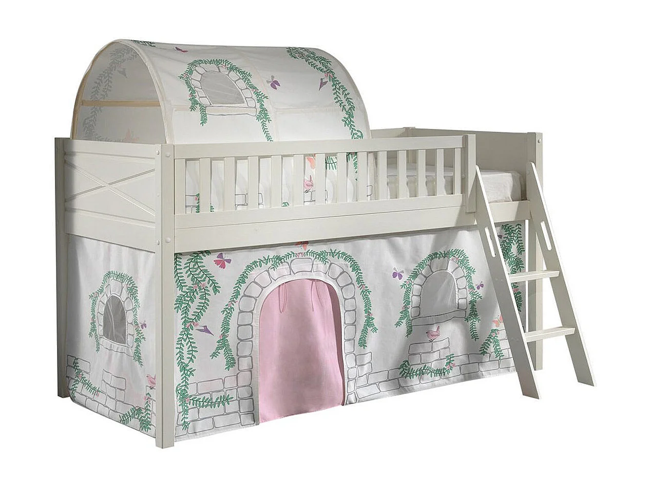 Letto a mezza altezza 90x200 con rete inclusa e rivestimento Birdy Vipack Scott Bianco