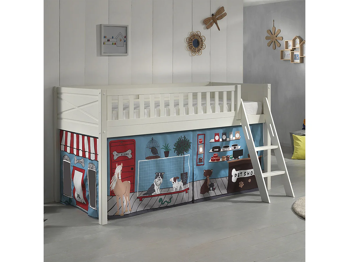 Lit Enfant Tente "Scott Pet Shop" 90x200cm Blanc