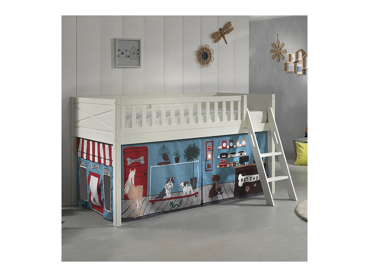 Lit Enfant Tente "Scott Pet Shop" 90x200cm Blanc