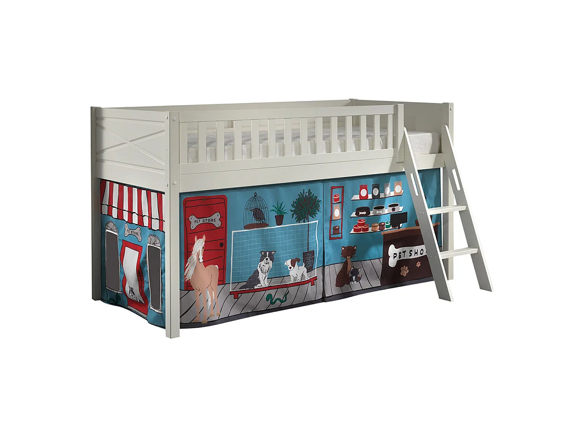 Letto a mezza altezza 90x200 con rete e rivestimento Pet Shop Vipack Scott White