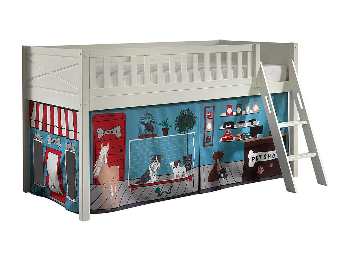 Cama de media altura 90x200 con somier y funda Pet Shop Vipack Scott Blanco