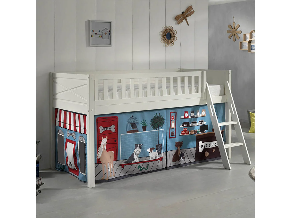 Cama de media altura 90x200 con somier y funda Pet Shop Vipack Scott Blanco