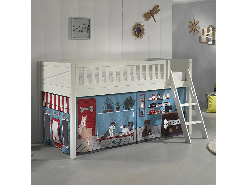 Lit Enfant Tente "Scott Pet Shop" 90x200cm Blanc