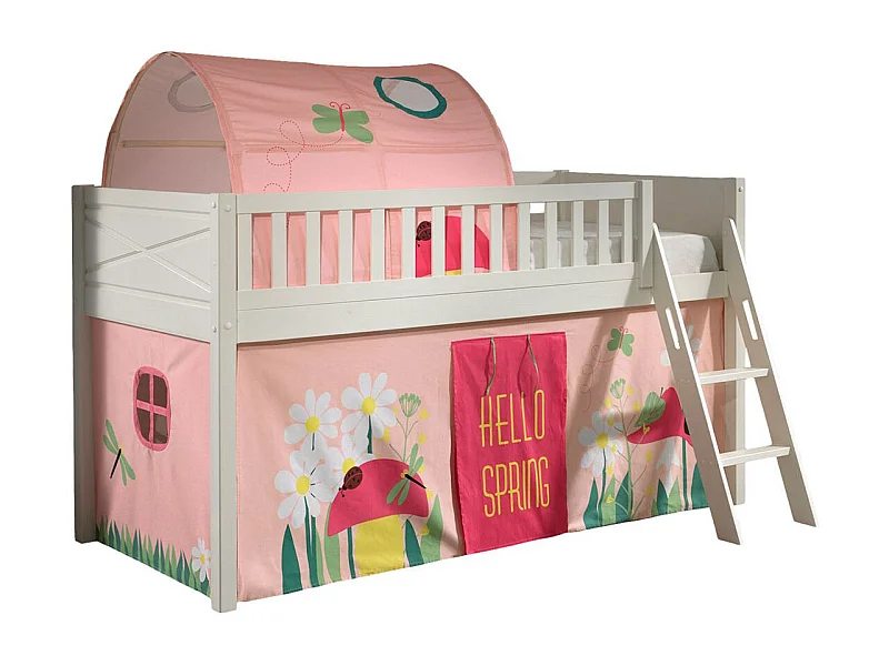 Cama de media altura 90x200 con somier y funda Spring Vipack Scott Blanco