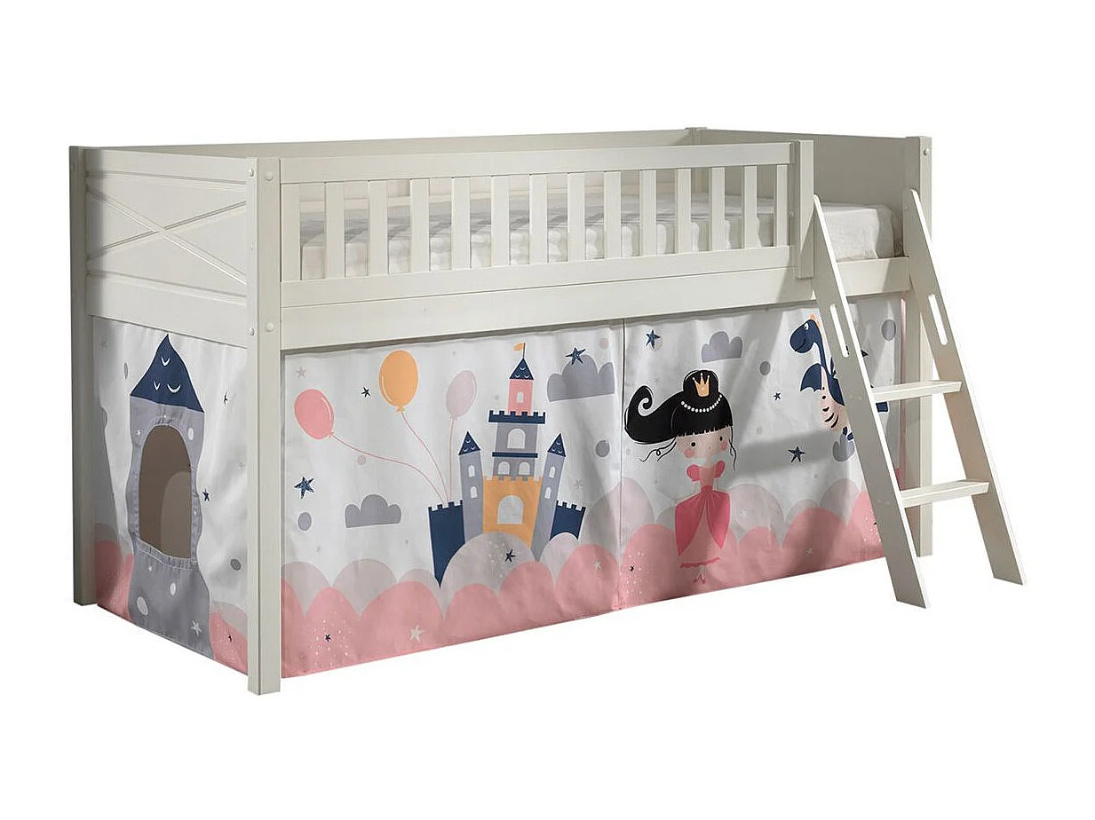 Cama de media altura 90x200 con somier y funda Fairy Vipack Scott Blanco