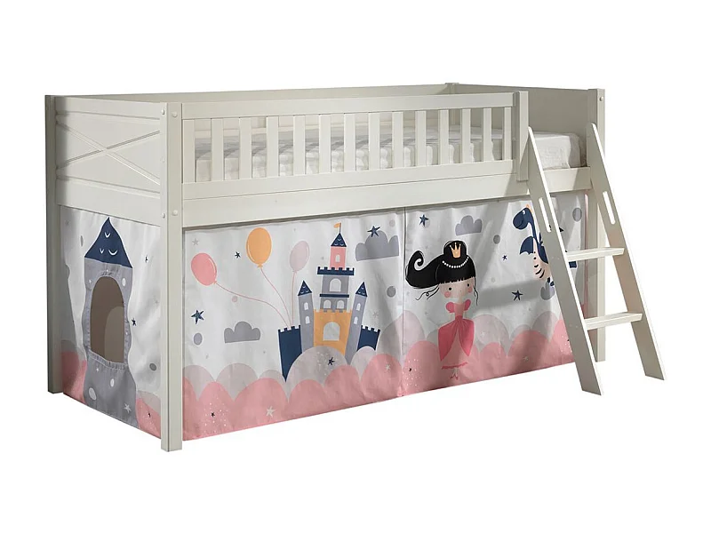 Cama de media altura 90x200 con somier y funda Fairy Vipack Scott Blanco