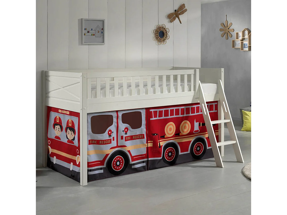 Lit Enfant Tente "Scott Fire Trucker" 90x200cm Blanc