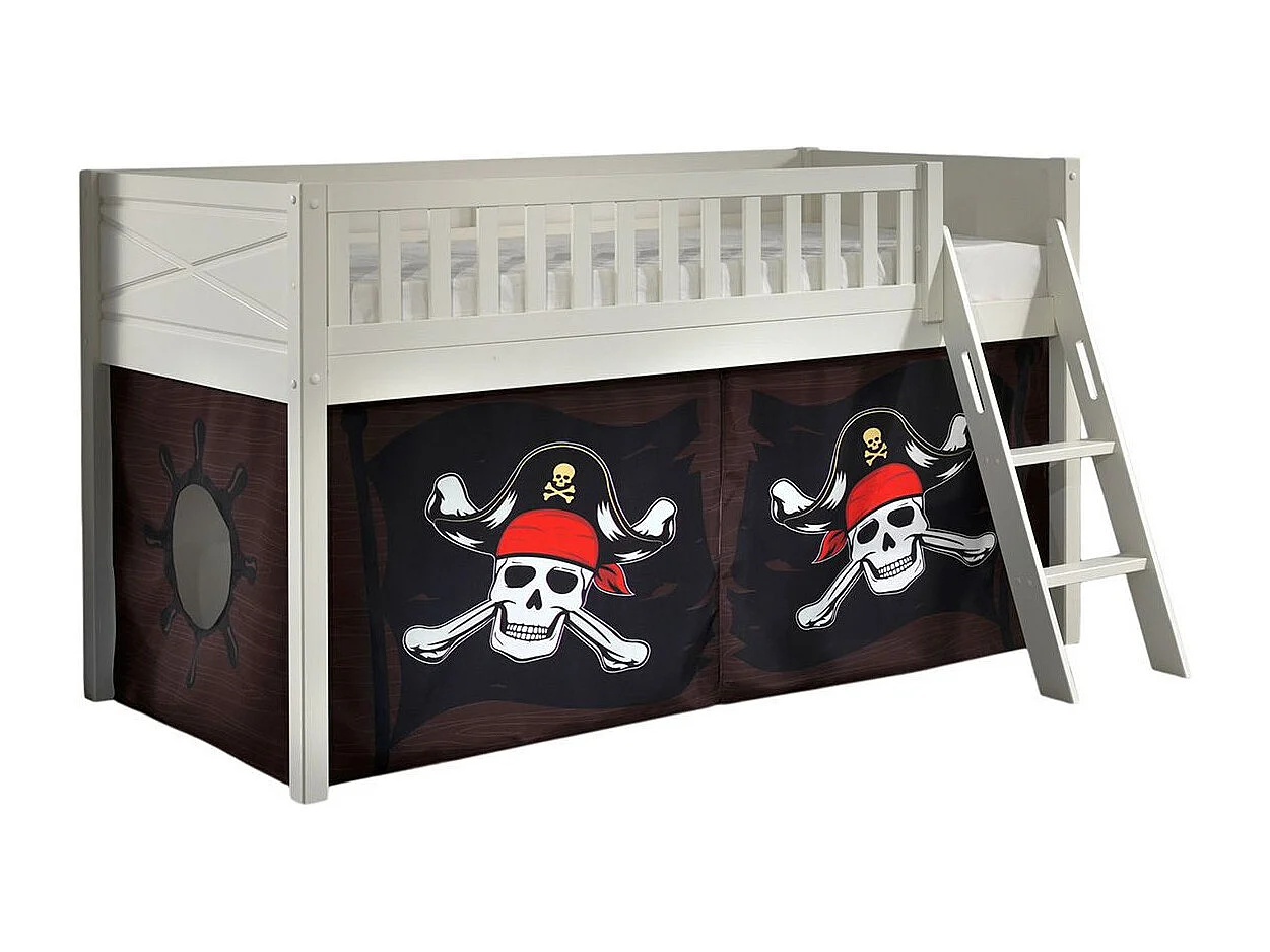 Cama de media altura 90x200 con somier y funda Pirata Vipack Scott Blanco