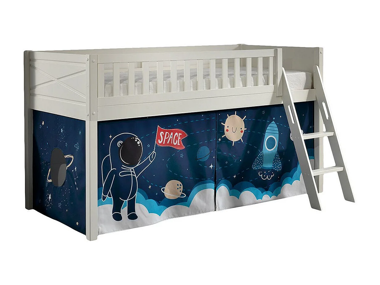 Cama de media altura 90x200 con somier y funda Space Vipack Scott Blanco