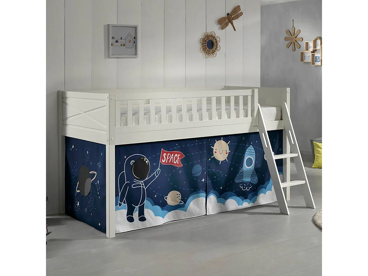 Cama de media altura 90x200 con somier y funda Space Vipack Scott Blanco