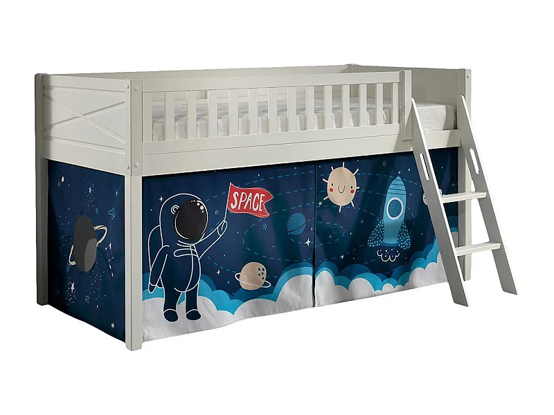 Cama de media altura 90x200 con somier y funda Space Vipack Scott Blanco