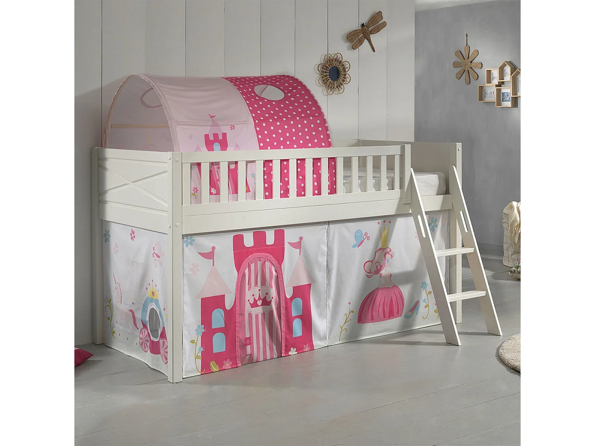 Lit Enfant Tente & Tunnel "Scott Princesse" 90x200cm Blanc