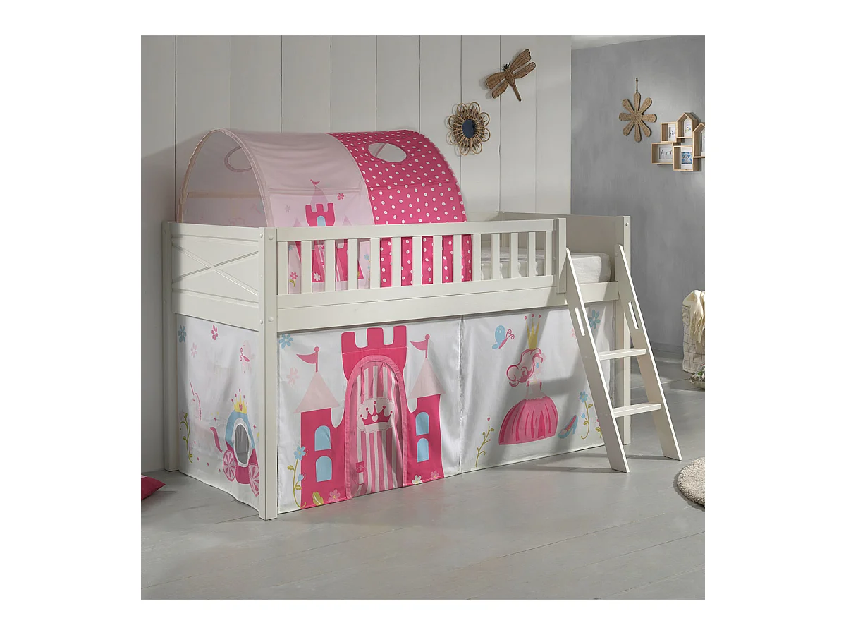 Lit Enfant Tente & Tunnel "Scott Princesse" 90x200cm Blanc