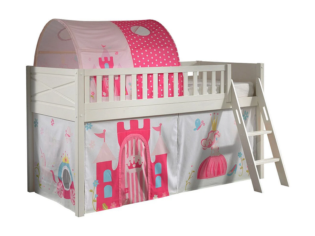 Letto a mezza altezza 90x200 con rete e rivestimento Principessa Vipack Scott Bianco