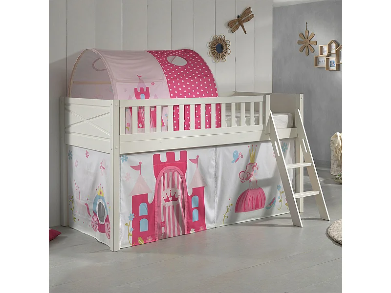 Lit Enfant Tente & Tunnel "Scott Princesse" 90x200cm Blanc