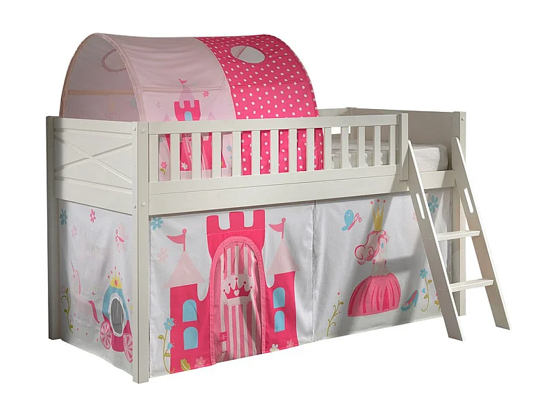 Cama de media altura 90x200 con somier y funda Princesa Vipack Scott Blanco