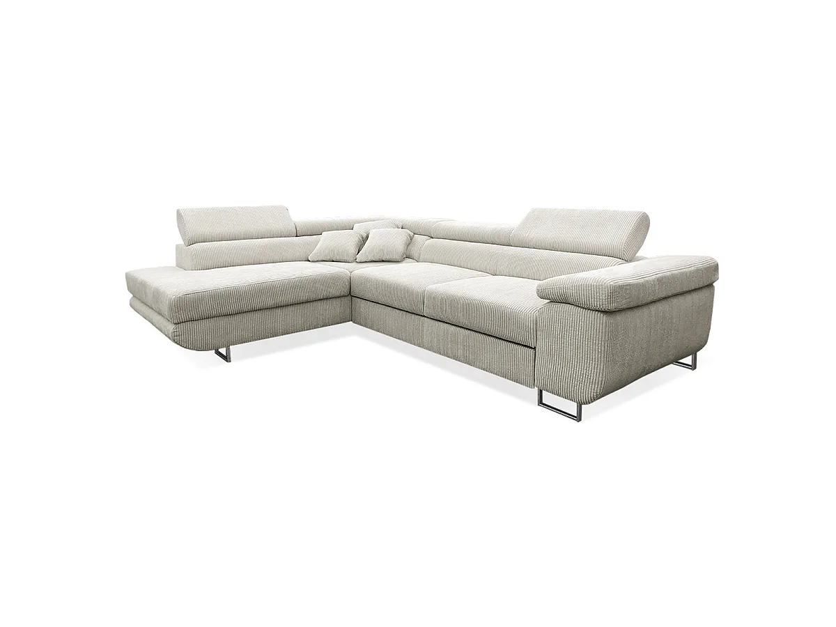 Canapé d'angle convertible gauche 4 places coffre Martin velours côtelé Blanc Cassé