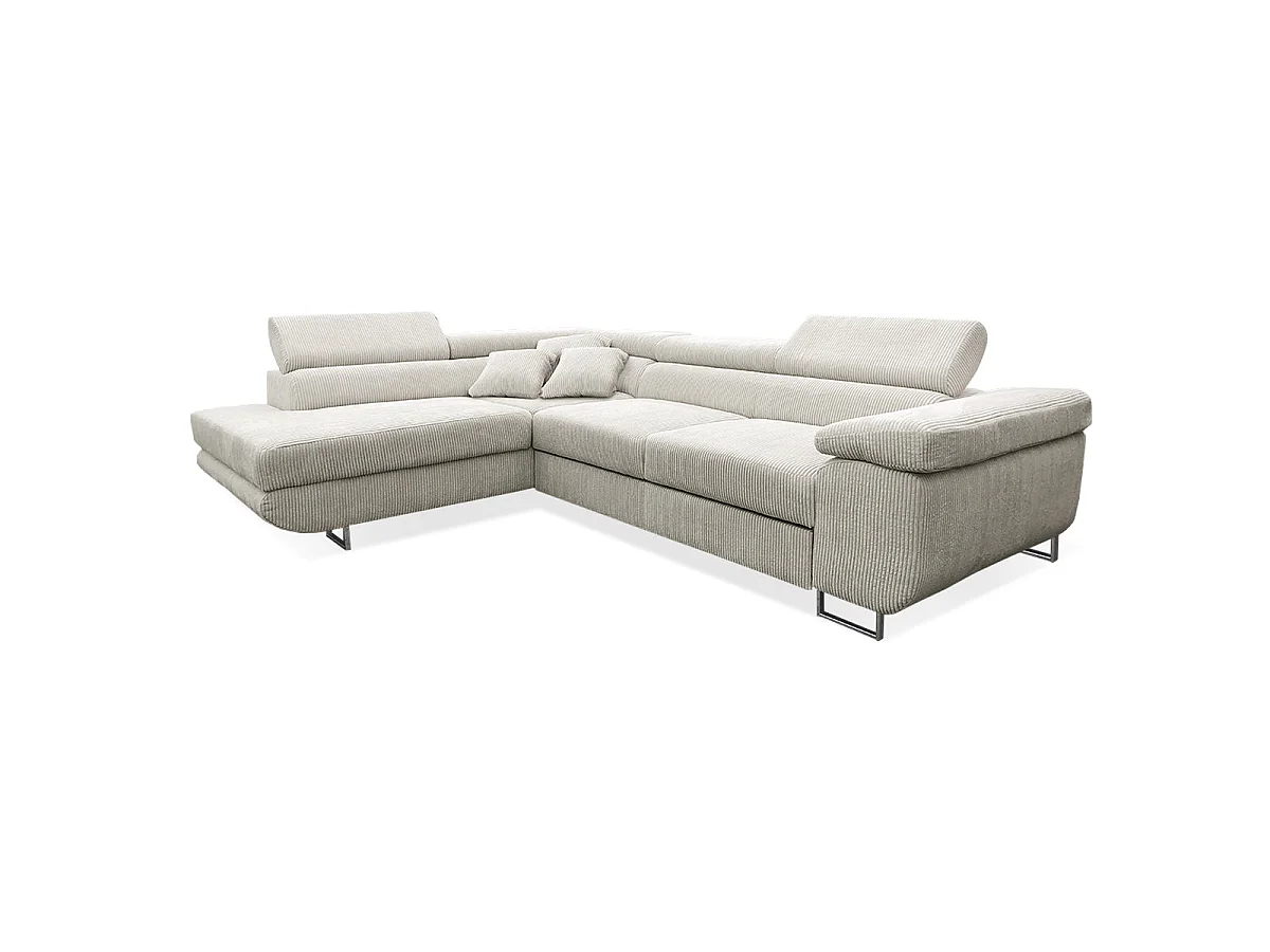 Canapé d'angle convertible 4 places avec coffre en velours blanc casse