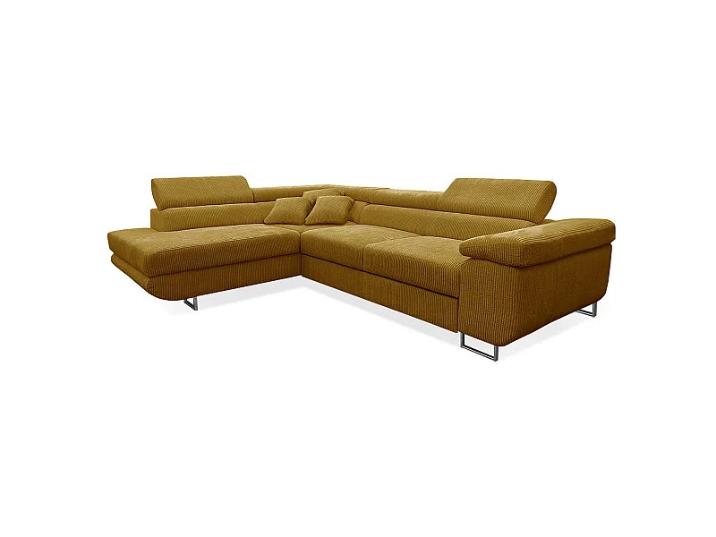 Canapé d'angle convertible gauche 4 places coffre Martin velours côtelé Jaune