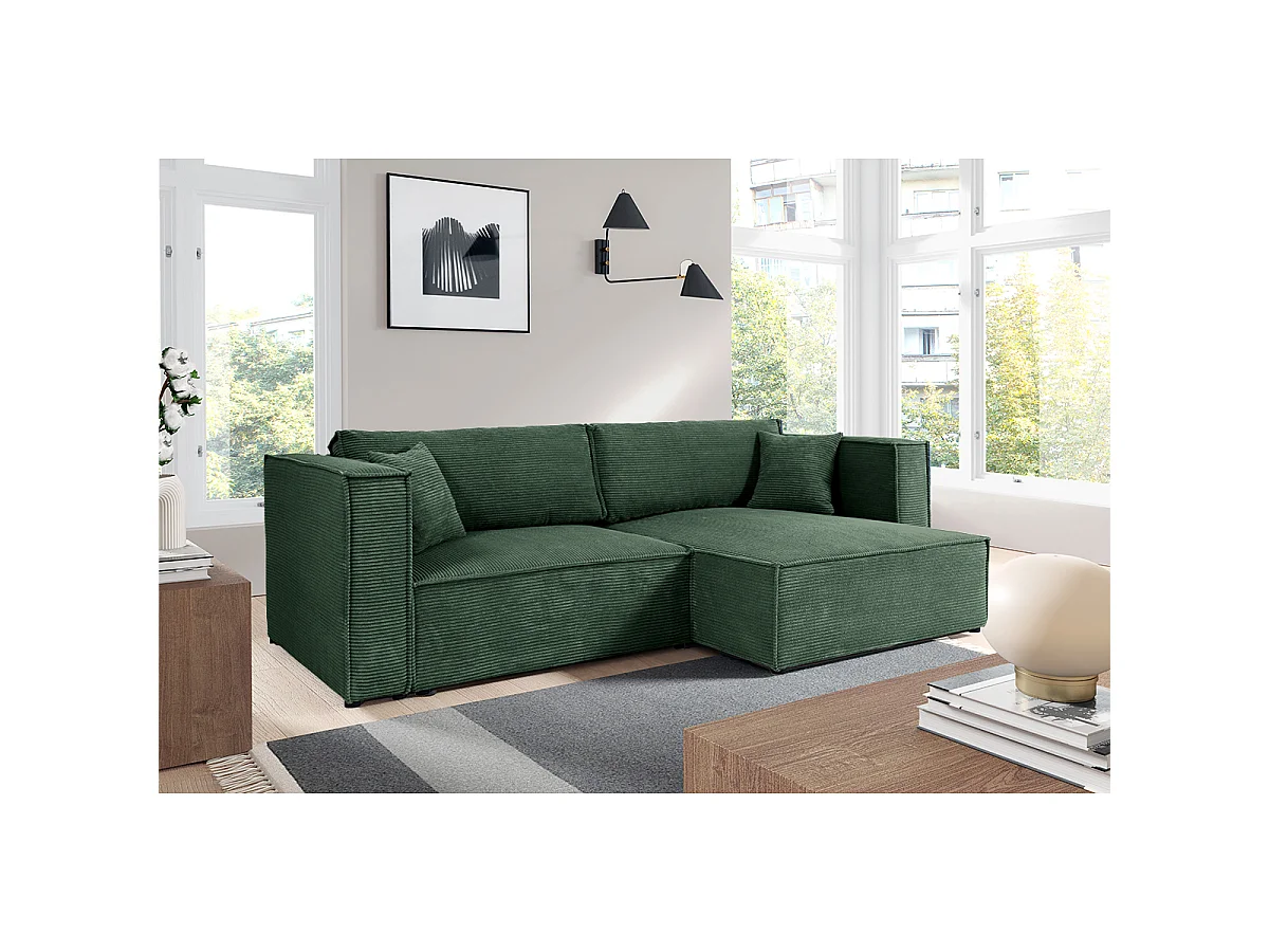 Canapé d'angle réversible convertible 3 places Jimmy velours côtelé Vert Sapin