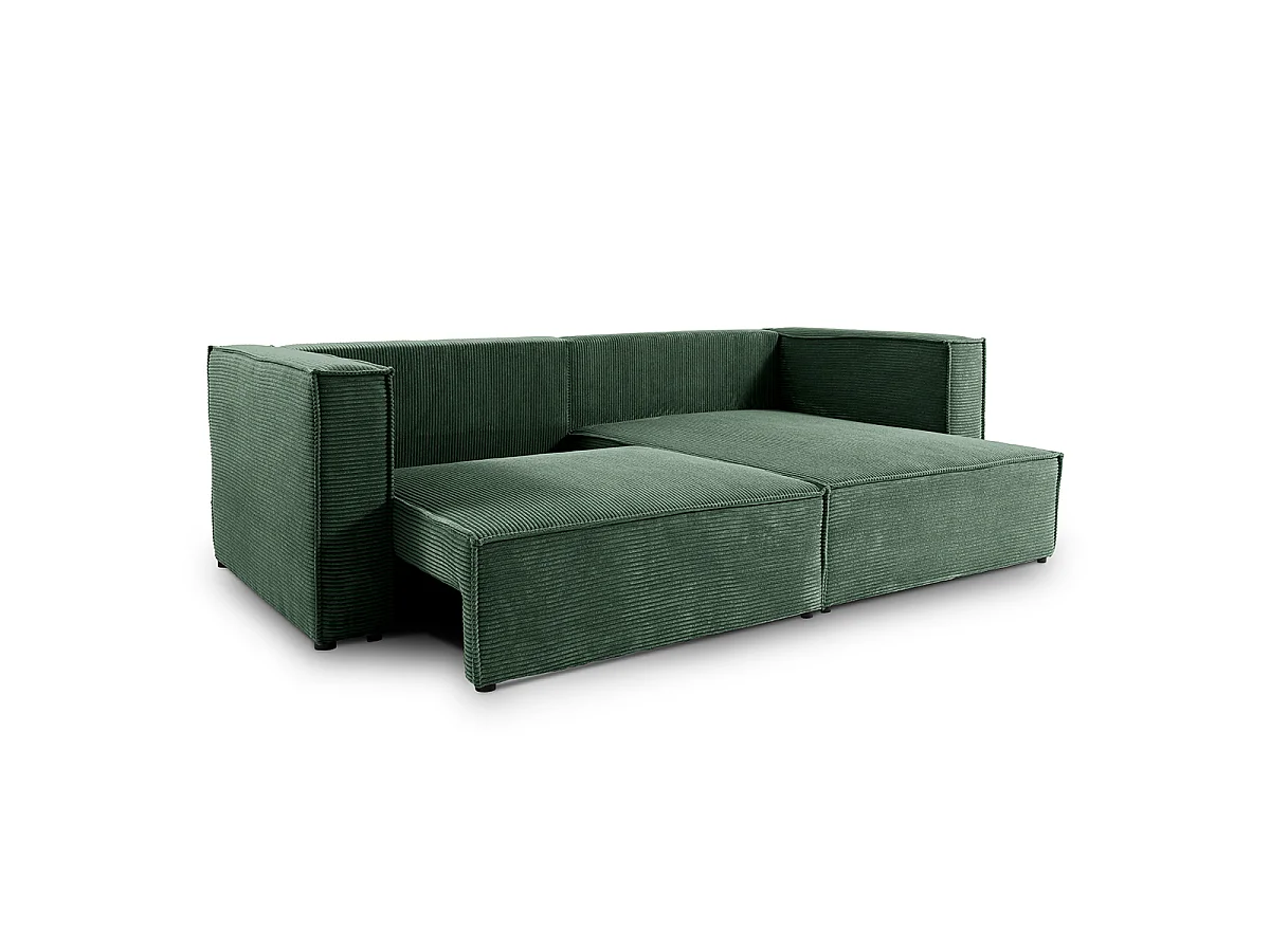 Canapé d'angle réversible convertible 3 places Jimmy velours côtelé Vert Sapin