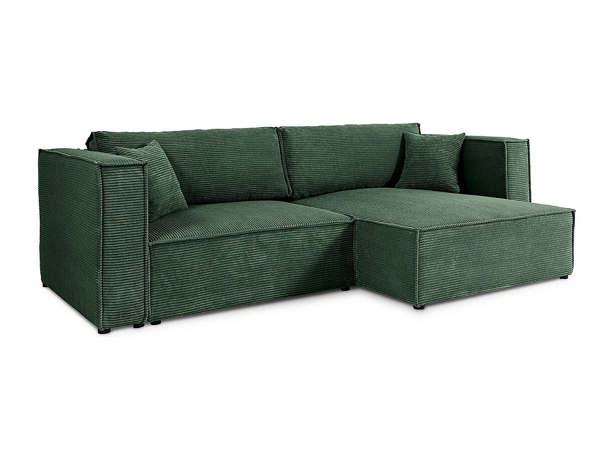 Canapé d'angle réversible convertible 3 places Jimmy velours côtelé Vert Sapin