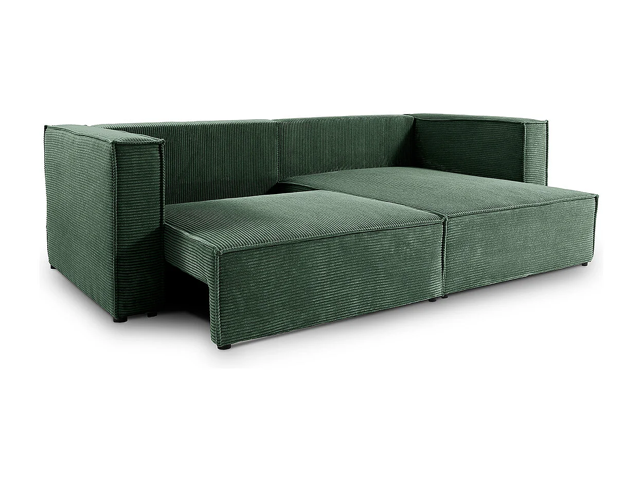 Canapé d'angle réversible convertible 3 places Jimmy velours côtelé Vert Sapin