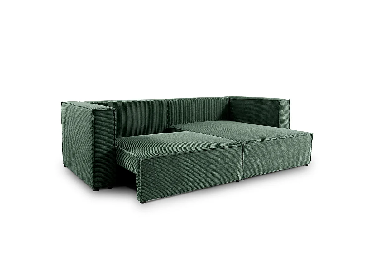 Canapé d'angle réversible convertible 3 places en velours vert