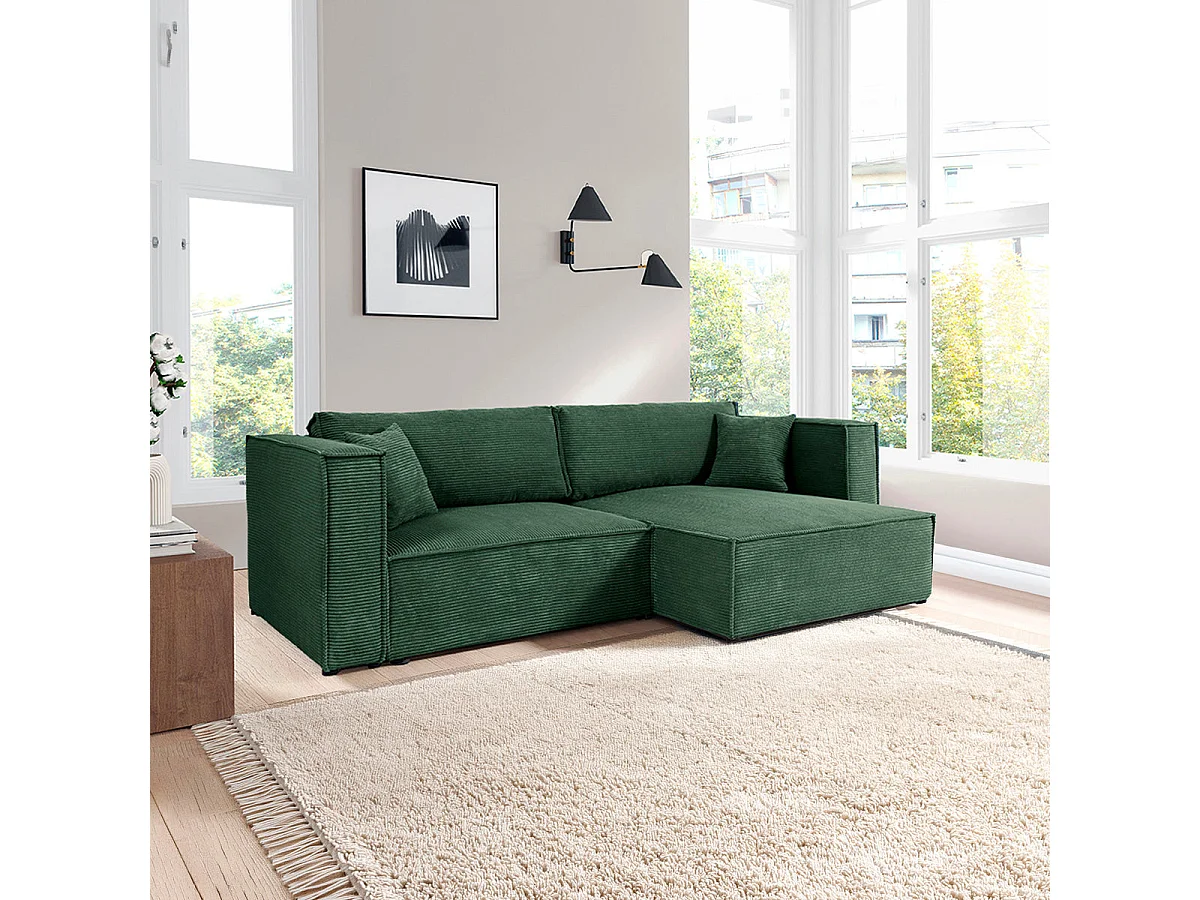 Canapé d'angle réversible convertible 3 places en velours vert