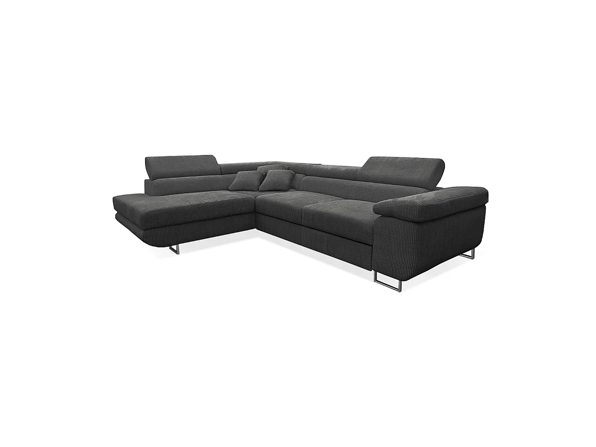 Canapé d'angle convertible gauche 4 places coffre Martin velours côtelé Gris foncé