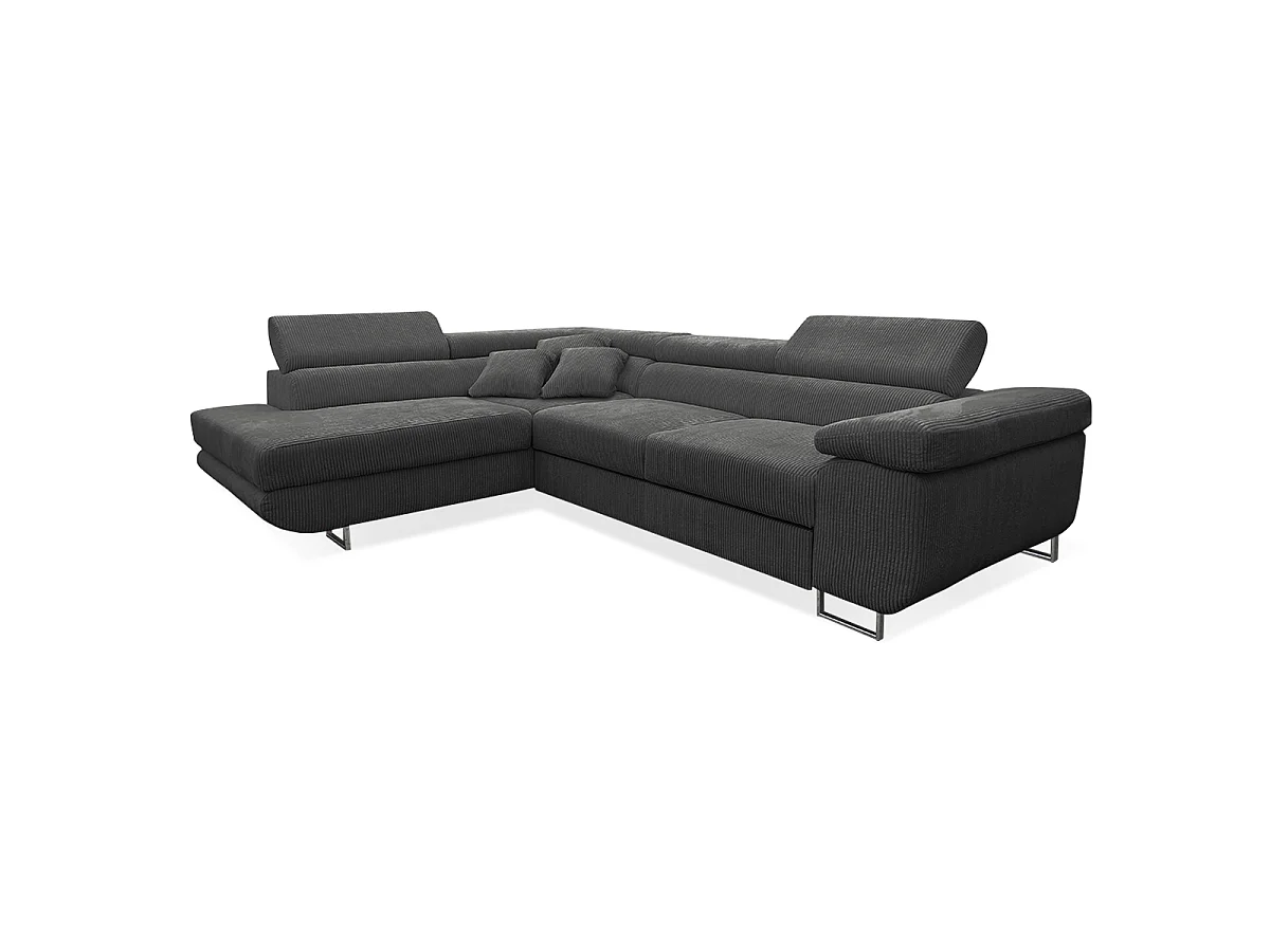 Canapé d'angle convertible gauche 4 places coffre Martin velours côtelé Gris foncé